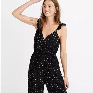 Madewell Ruffle Front Wrap Jumpsuit in Grid Dot